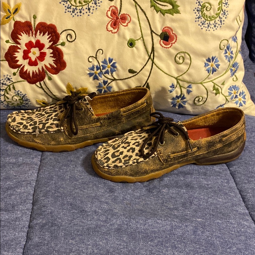 Twisted X Leopard Print Flats with Brown Accents
